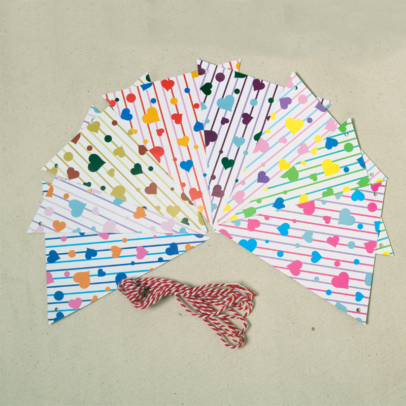 【四色心型】节庆派对活动用品横幅三角彩旗