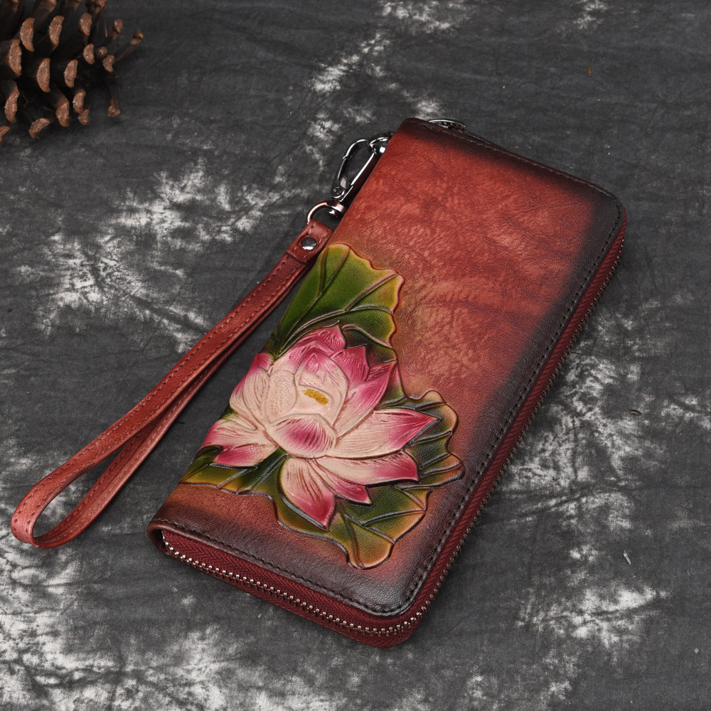 New Tree High Leather Wallet Handmade Colored Fashionable Handheld Headband Layer Cowhide Zipper Bag Handbag_voghion.com