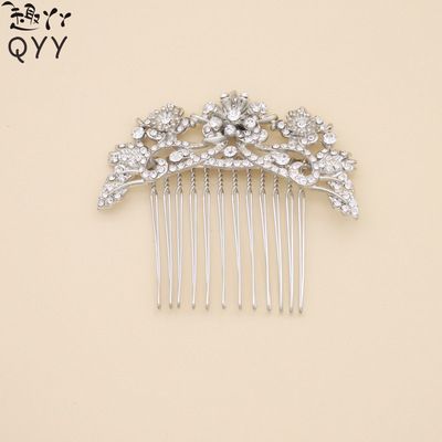新款合金新娘饰品发梳 时尚镶钻花卉盘发器 唯美婚纱影楼配饰批发|ru