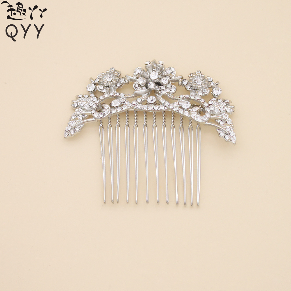 新款合金新娘饰品发梳 时尚镶钻花卉盘发器 唯美婚纱影楼配饰批发|ru