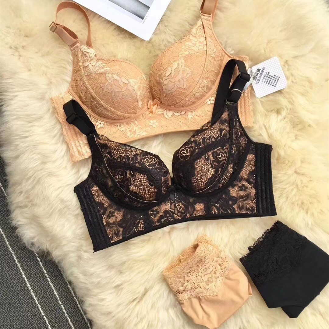 新款黑五金蕾絲美背調整型聚攏胸罩側收副乳蠶絲無痕無鋼圈內衣