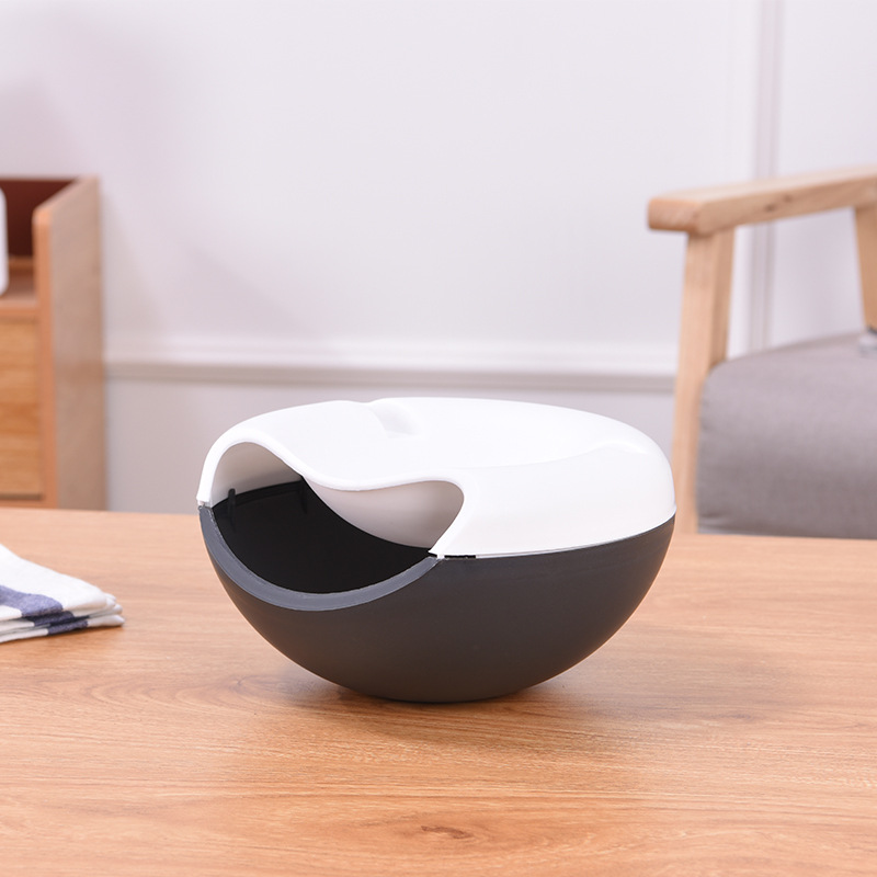 创意家用懒人双层干果盘 手机支架零食盘 水果盒瓜子水果收纳