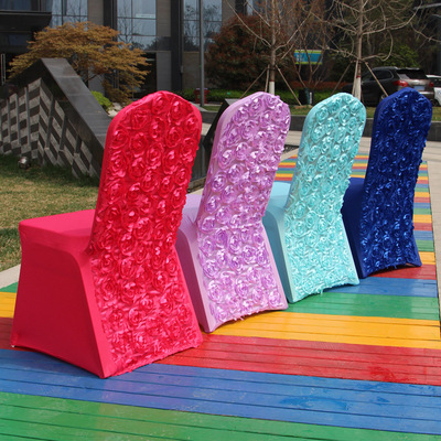 新款玫瑰花椅子套宴會婚禮婚慶飯店加厚彈力玫瑰花椅子套