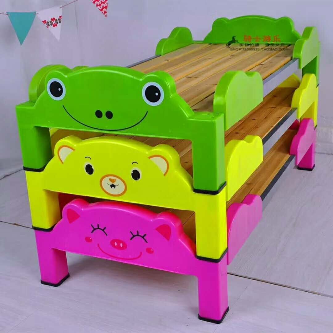 Kindergarten special bed cartoon wooden bed with guardrail, small bed, children's passing bed stack bed