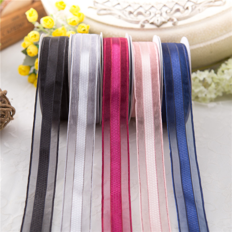 专业生产销售优质包装礼品4CM宽铁线边雪纱缎带