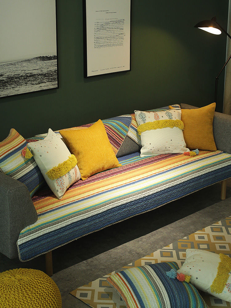 Double-sided Cotton Sofa Cushion Four Seasons Fabric Universal ins Simple Modern Universal Set Backrest Sofa Towel Cover Customized