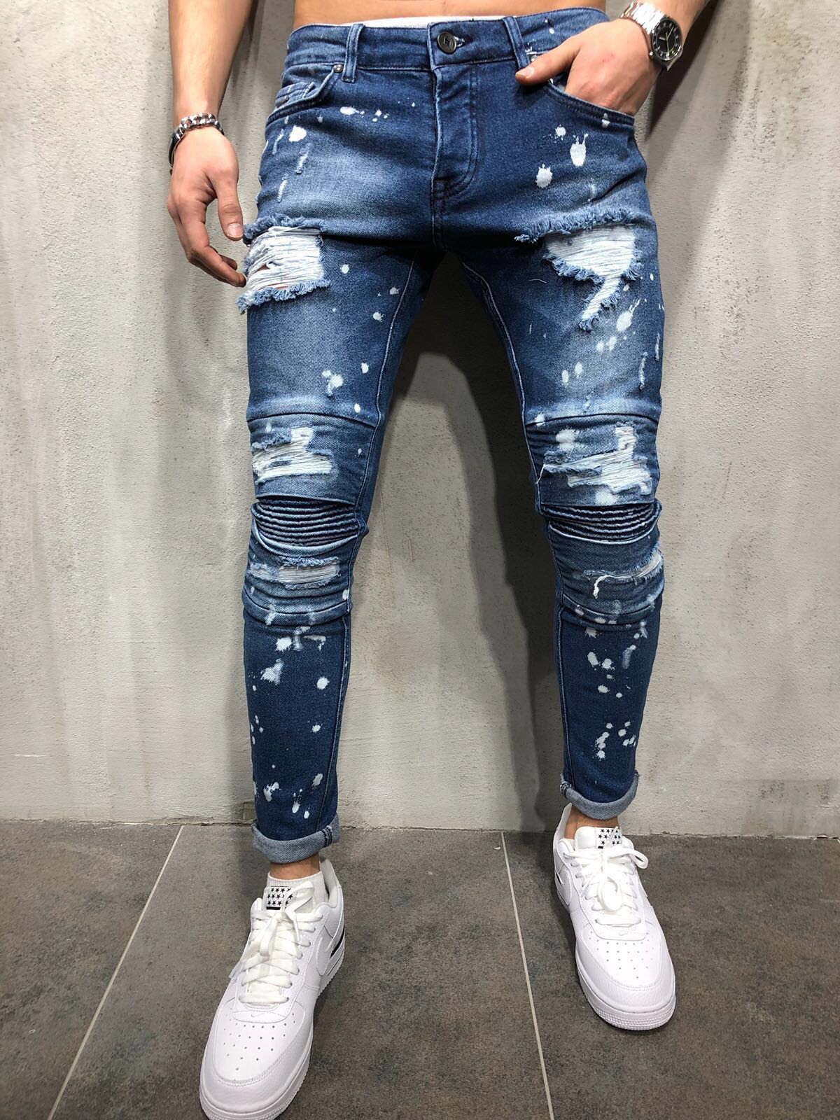 Discount Slim Fit Ripped Jeans Men Hi Street Hip Hop Mens Trousers Denim Joggers Pants Knee Holes Washed Destroyed Jeans Top Mens Jeans Online Shop Dhgate Com