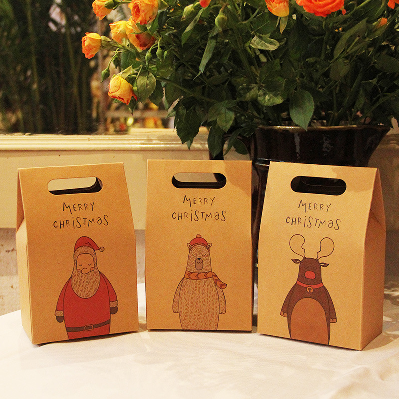 Retro kraft paper cartoon Christmas gift box socks scarf accompanying gift box storage cookie handbag