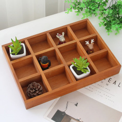 Wholesale Japanese Retro Wooden Storage Box, Creative Home Desk Multi-functional 12-Compartment Divided Storage Box