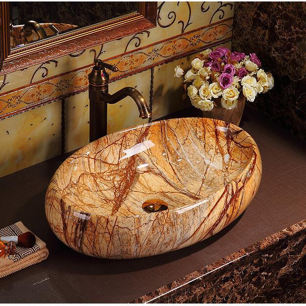 Table Basin Wash Basin Ceramic Wash Basin American Art Basin Basin Table Basin Simulation Marble Pattern Wash Basin