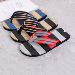 Summer men's striped color-blocked beach casual flip-flops indoor and outdoor non-slip slippers wholesale and retail