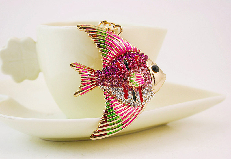 45g Weight Alloy, Metal Material Heart Pattern Unisex Gender Pink, Blue, Gold Color Korean Creative Cute Cartoon Tropical Fish Diamond  Keychain 6