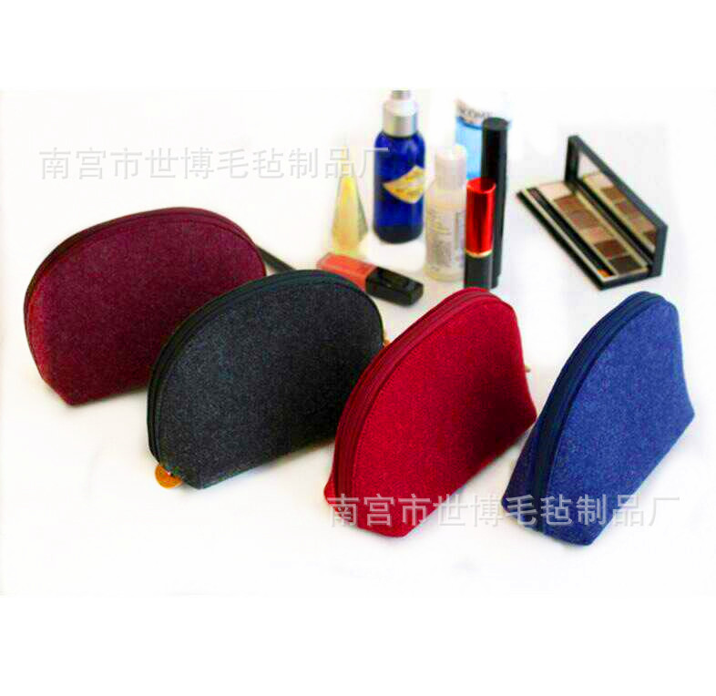 毛毡化妆包新款韩版毛毡贝壳饺子形状化妆包手拎便携化妆品收纳包