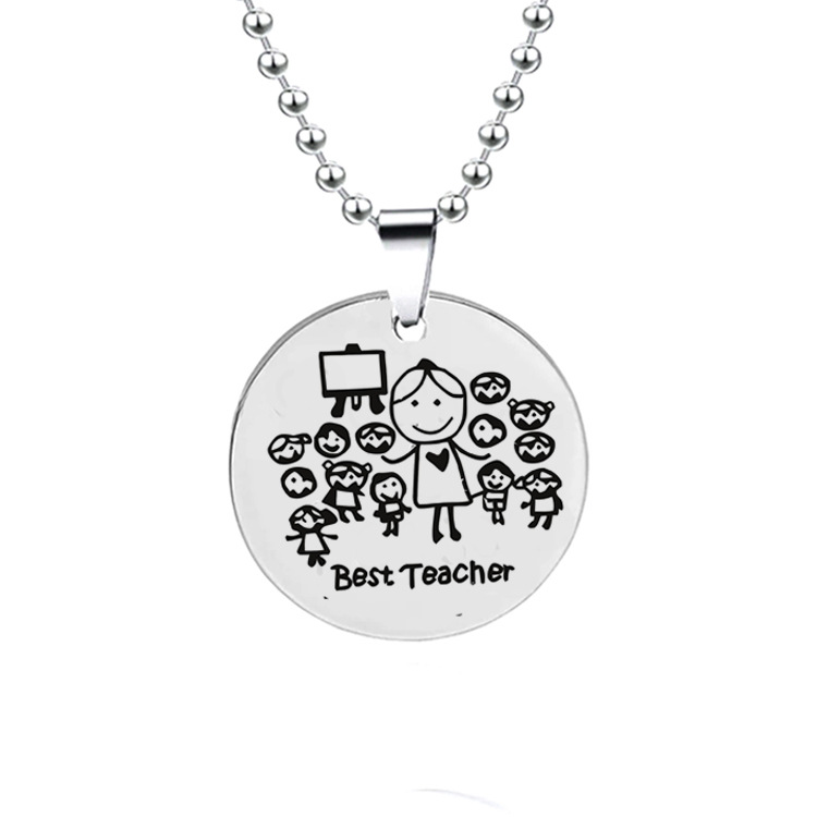 Teachers' Day Festival Cartoon Pattern Letter Stainless Steel Teachers' Day Unisex Charms Keychain