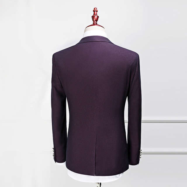 Bridegroom suit men’s three piece wedding dress best man small suit slim business professional suit purple
