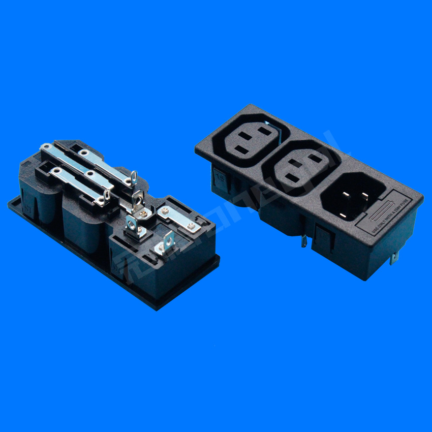 联排电源插座 R-302G3三联四联五联六联七联插座 C13+C14带保险座