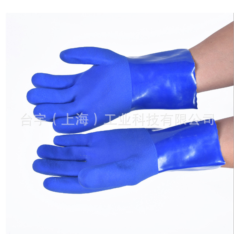 东亚806浸胶工业橡胶磨砂防水防油耐若酸碱PVC劳保胶手套防滑浸塑