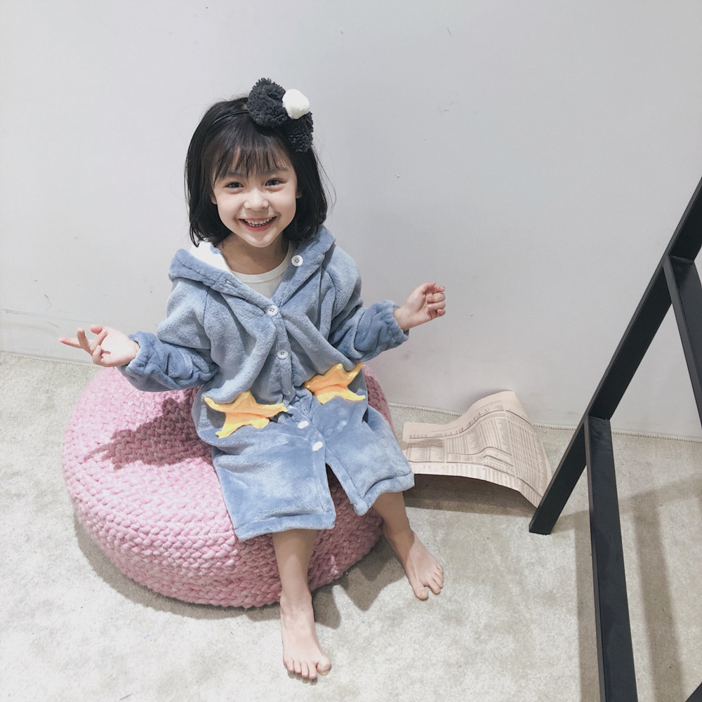 DK337女童款秋冬星星睡袍長款珊瑚絨睡衣休閑居家睡裙12.10上新
