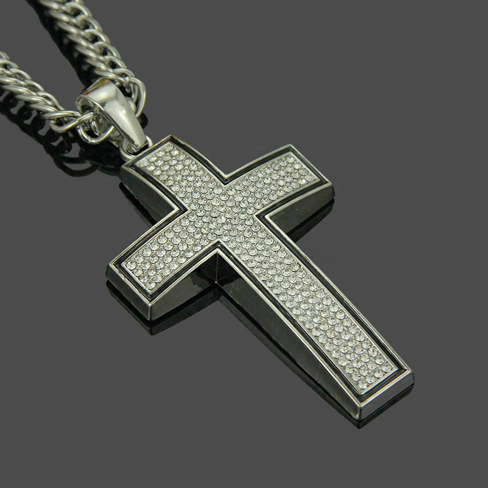 Fashion painting oil inlaid diamond cross alloy necklace