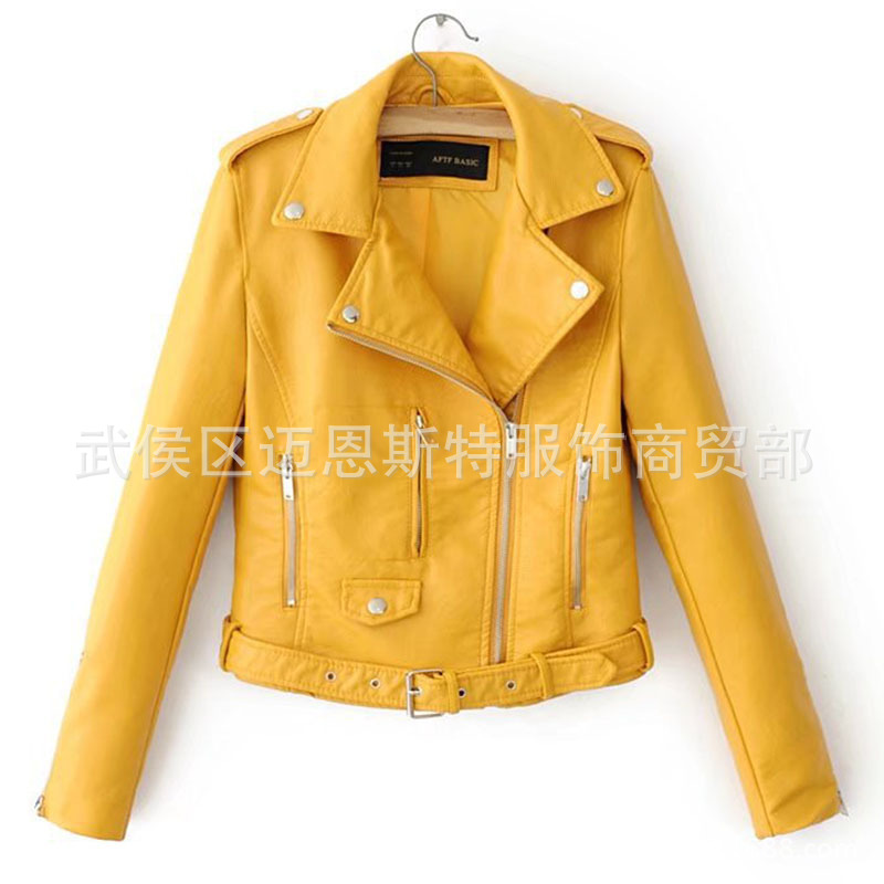 Manufacturer's spring and autumn new locomotive Korean PU leather jacket women's jacket short Slim small suit women's coat wholesale