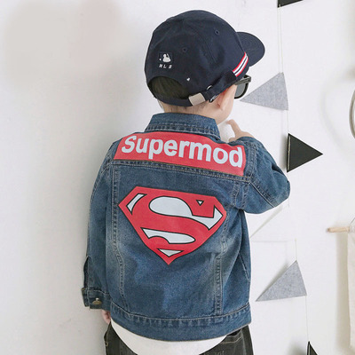 男童牛仔外套 2019春秋新款韩版童装卡通修身单排扣翻领夹克衫潮|ms