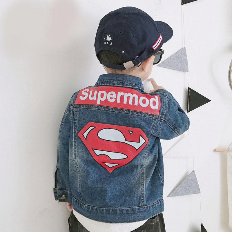 男童牛仔外套 2019春秋新款韩版童装卡通修身单排扣翻领夹克衫潮|ms