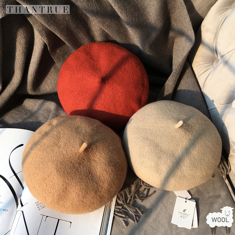 2018款义乌羊毛贝雷帽女士毛呢帽百搭画家帽秋冬蓓蕾帽日系帽子潮