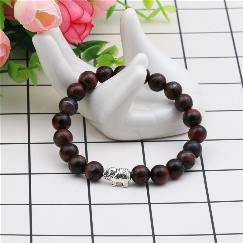 Amazon Venta caliente comercio exterior joyería ojo de tigre púrpura ágata elefante colorido Buda pulsera