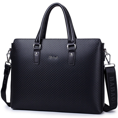 廠家直銷商務休閑耐磨超纖皮壓花格紋男包男士單肩手提包大容量