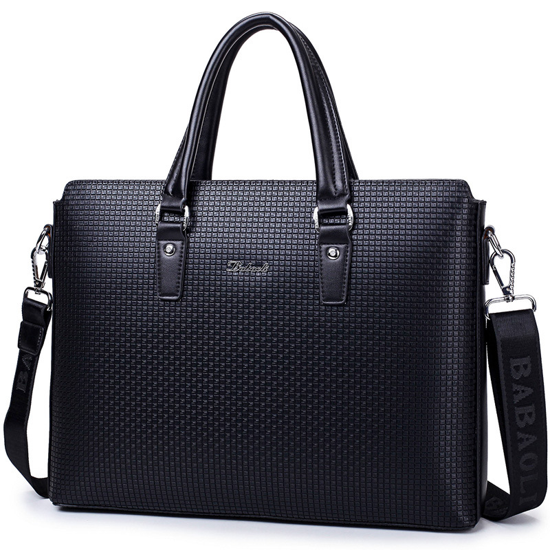 廠家直銷商務休閑耐磨超纖皮壓花格紋男包男士單肩手提包大容量