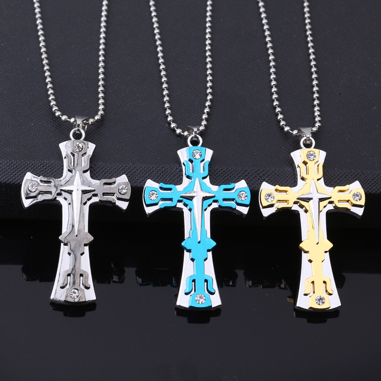 Collana con croce multistrato appassionata e versatile per pendente alla moda con stella in acciaio inossidabile punk con personalità da uomo_voghion.com