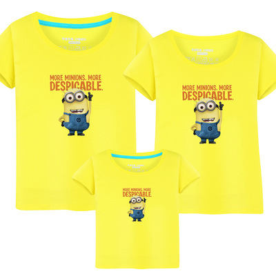 批发夏装纯棉圆领亲子装一家三口家庭装母子短袖t恤衫卡通小黄人|ms