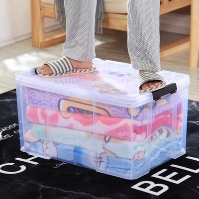 PP收纳箱 塑料带轮透明储物箱衣服收纳盒大号塑料箱玩具整理箱|ru