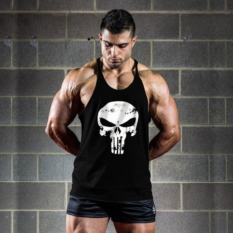 Amazon Sports Workout Casual Skull Pattern Sports Large Split Fitness Vest Cotton