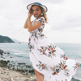 Шифоновая сексуальная пляжная длинная юбка, платье, Amazon, V-образный вырез, шифоновая с принтом