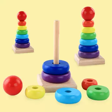 Manufacturers direct sales of small wooden rainbow tower Jenga ring training hand-eye coordination infant early education educational toys - ShopShipShake