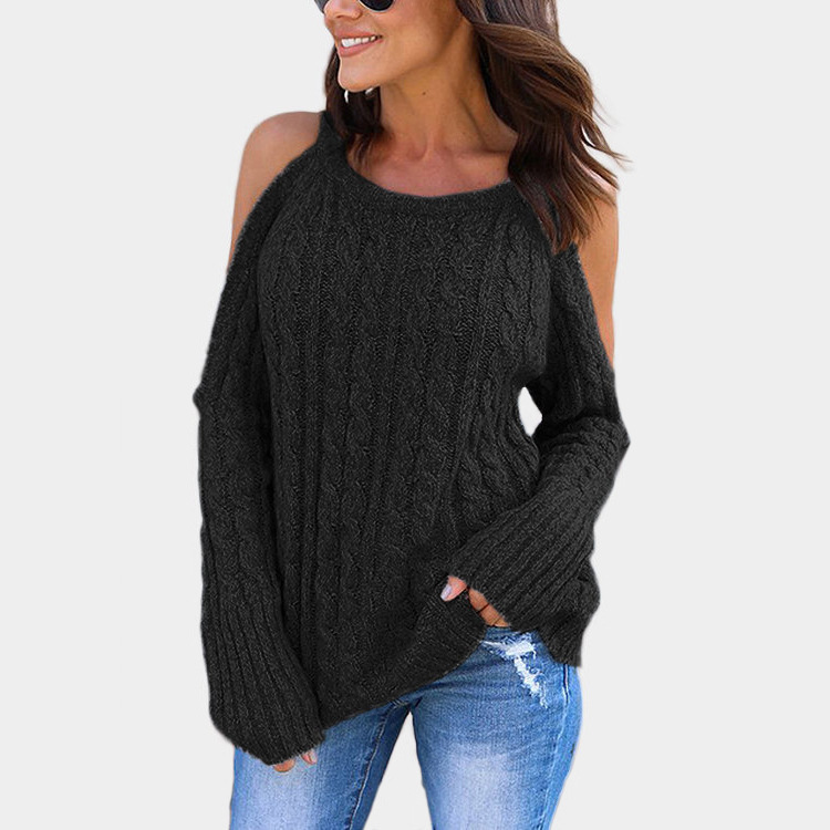 2023 Otoño e Invierno Comercio exterior nuevo punto Amazon popular cuello redondo manga larga Halter fuera del hombro giro suéter para las mujeres