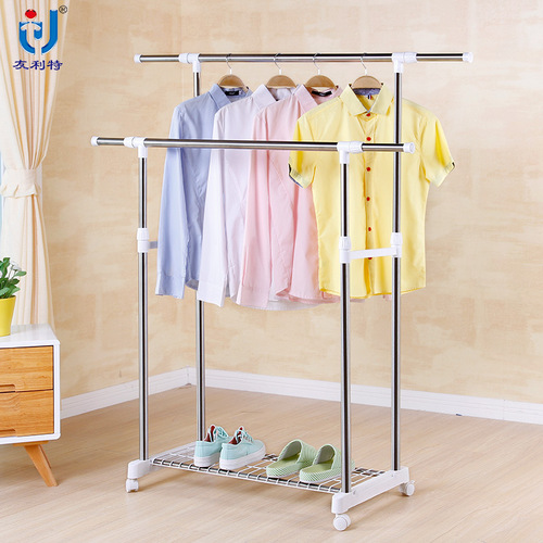 Wholesale Youlit stainless steel double pole thick clothes drying rack removable telescopic balcony clothes drying rack indoor clothes rack