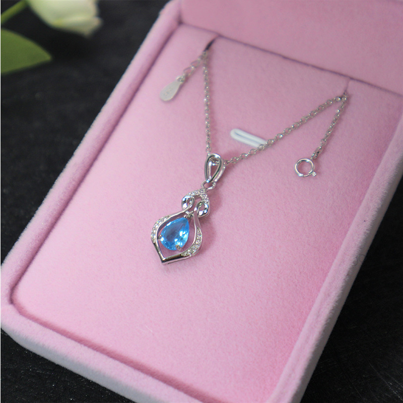 厂家定制 新款925纯银项链女 镶钻托帕石纯银吊坠首饰 一件代发