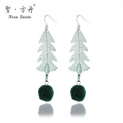 AliExpress Selling new pattern christmas tree shape Earrings natural Leaf lovely The ball Earrings Jewelry Cross border Specifically for