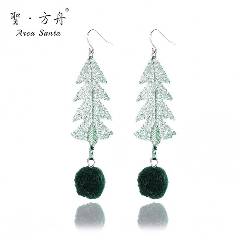 AliExpress Selling new pattern christmas tree shape Earrings natural Leaf lovely The ball Earrings Jewelry Cross border Specifically for