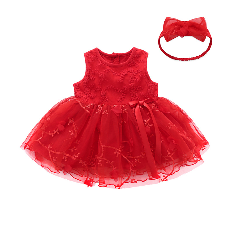 夏季童装婴儿连衣裙 蕾丝公主裙 无袖连身裙满月周岁外出拍照裙子