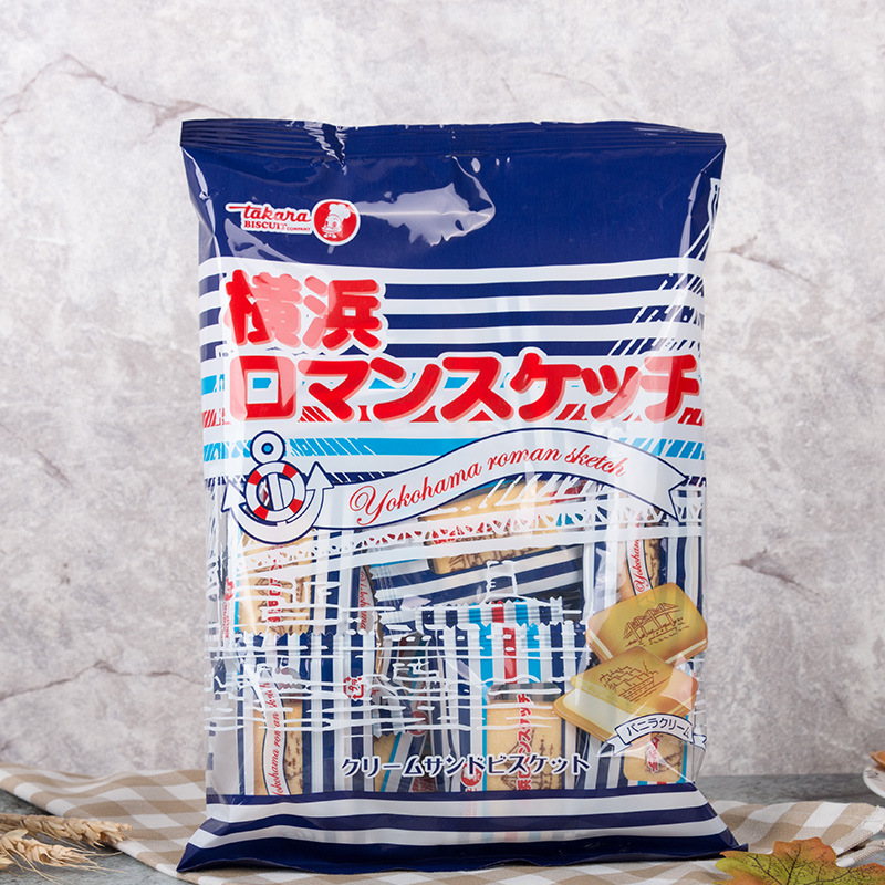 日本进口零食 Takara宝制果横滨香草味夹心曲奇饼干儿童小吃200g|ms