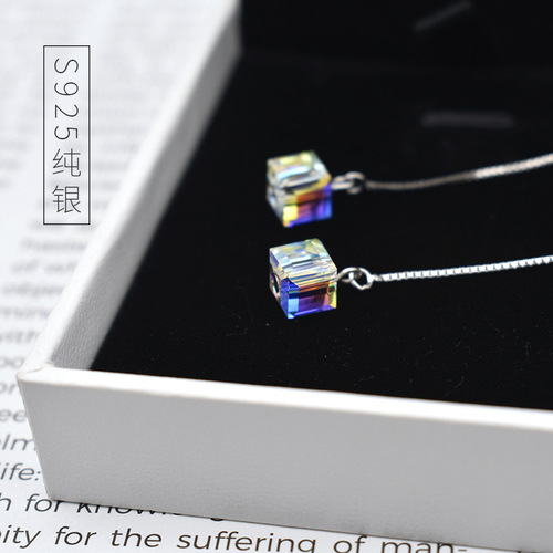 Ins cool vibe accessory s925 pure silver aurora sugar cube stud earrings earring trendy crystal earrings for women club party fashion