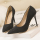 9219-A9 Korean version, fashion and simplicity OL high heel shoes are slim and thin with fine suede, high heel and shallow pointed women's shoes.