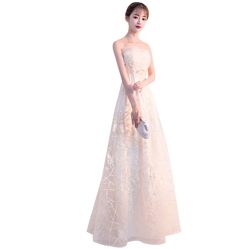 Vestido de noche para mujer, estilo nuevo de verano 2026, color champán, para banquete, fiesta, estilo celebridad, vestido tubo largo