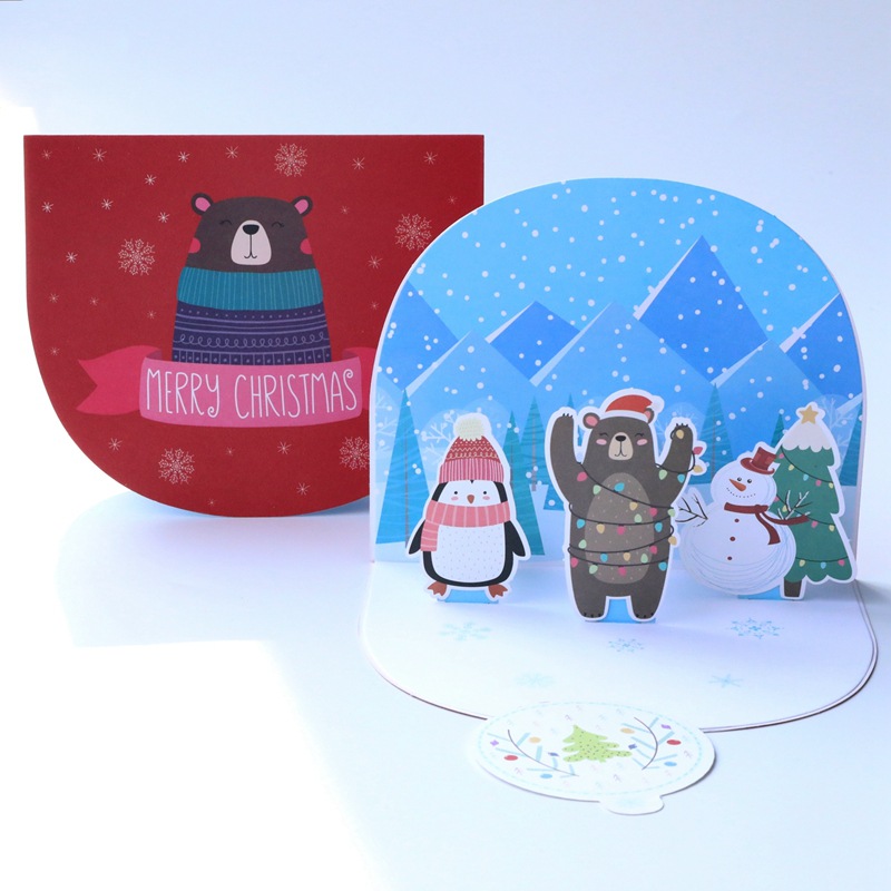 Christmas Special-shaped Card Holiday Gift Card Animation Cartoon Thank You Card3d Color Printing Half Fold Card