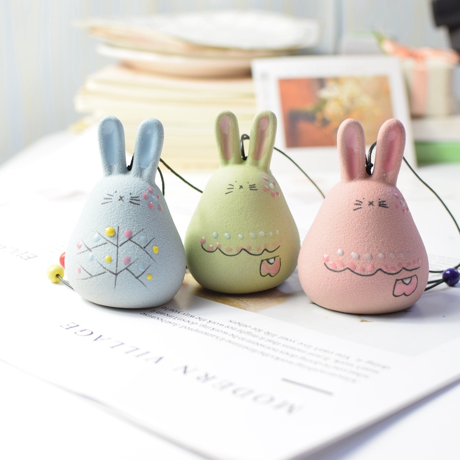 流行新款手绘卡通兔子陶瓷风铃挂饰创意家居装饰工艺品一件代发|ms