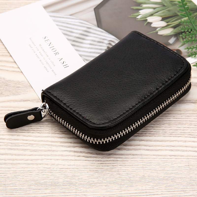 Genuine cowhide accordion card holder functional zipper coin purse men's and women's credit card holder