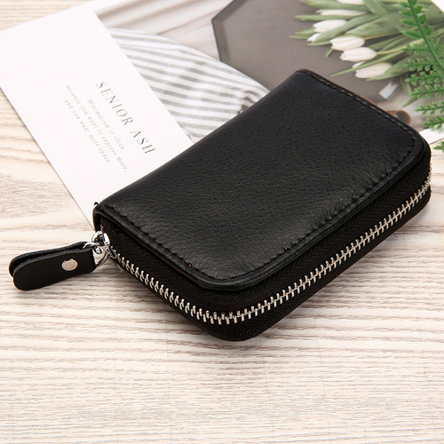 Genuine cowhide accordion card holder functional zipper coin purse men's and women's credit card holder